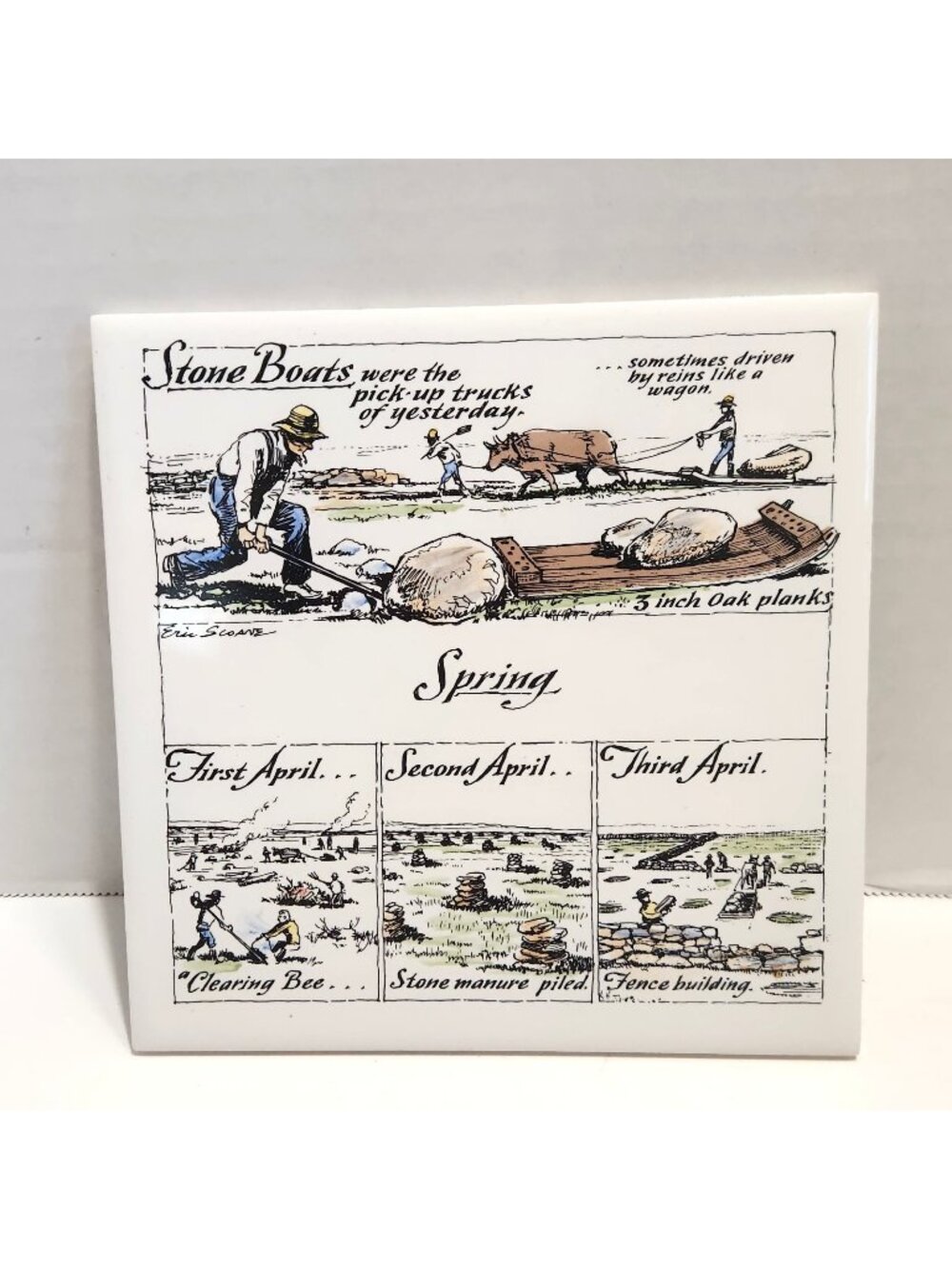 Delano Studios Spring Farm Life Ceramic Trivet With Cork Back Vintage
